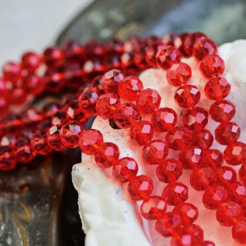 бусина, стекло абакус 8, граненая, цвет алый, 8х6 мм