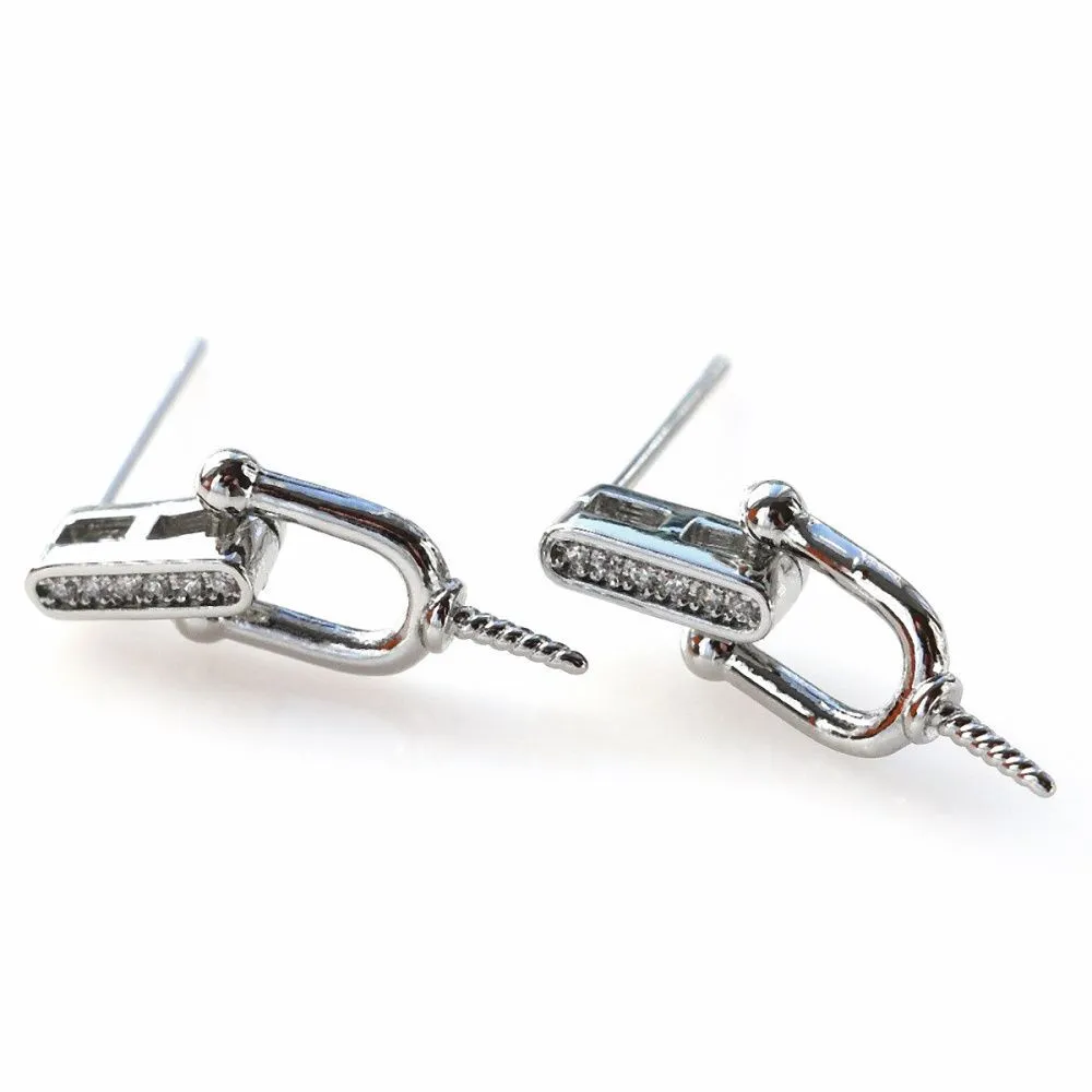 пуссеты "стремя", с цирконием, покрытие платина, 19.5 мм