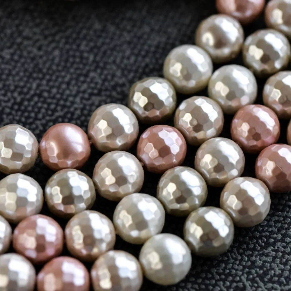 ракушечный жемчуг круглый, "граненый", розовый микс, 10 мм