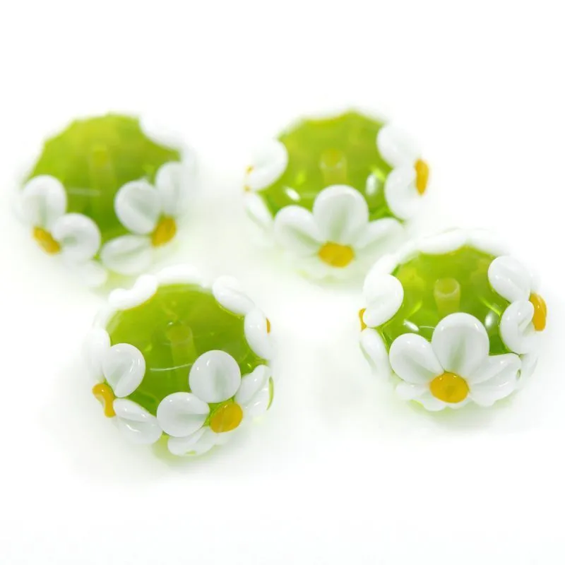 бусина, мурано "ромашка на зеленом", абакус,16х8 мм