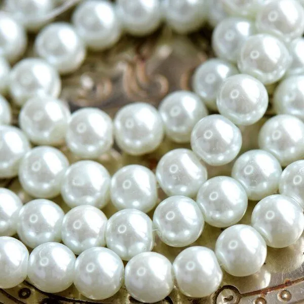 бусина, имитация жемчуга, стекло 8, цвет белый, 8 мм