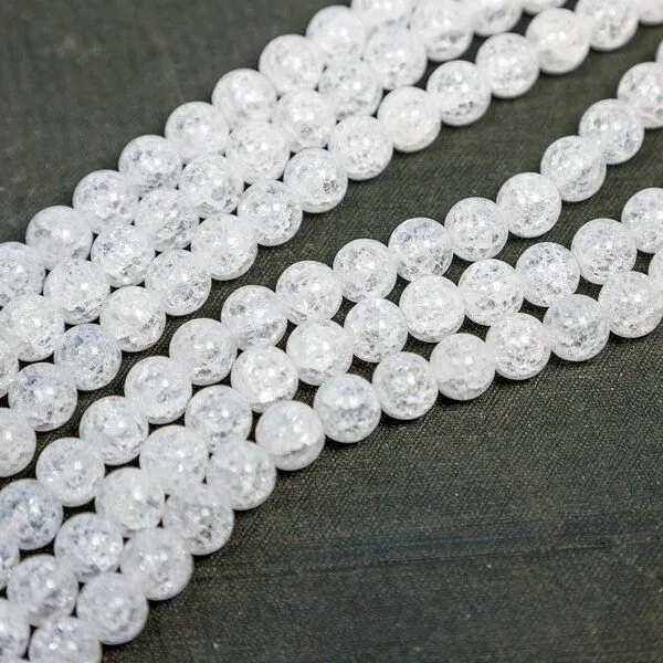 бусина, стекло "кракле", цвет молочный непрозрачный, 8 мм