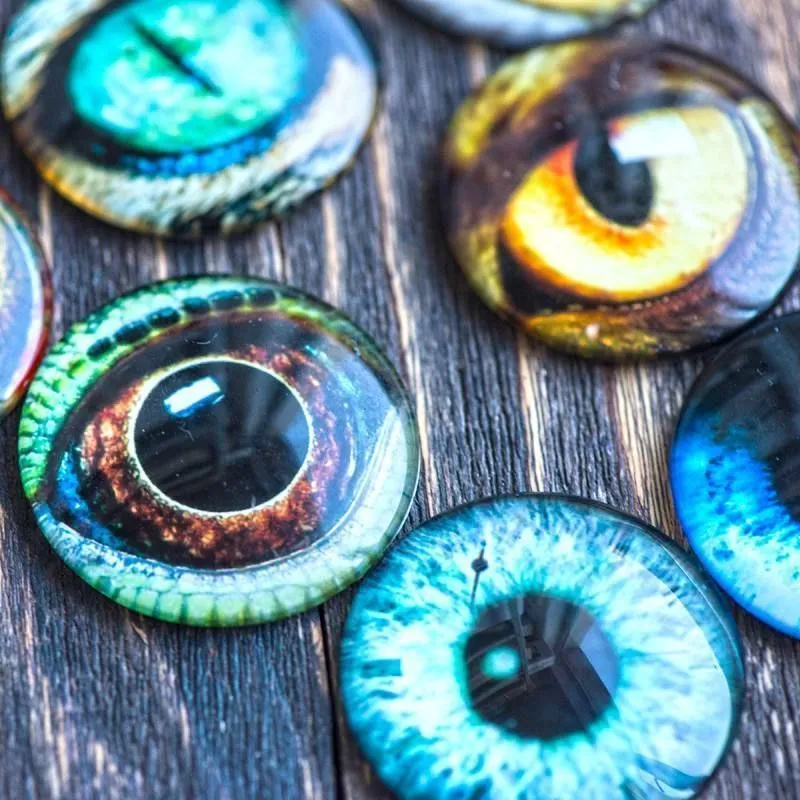 кабошон стеклянный "глазищи", с принтом, 40х8 мм