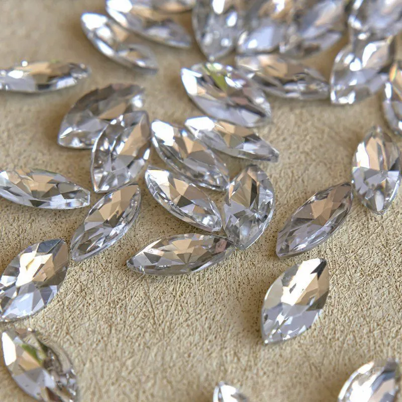 кабошон стекло кристалл, navette, цвет crystal, 12х6 мм