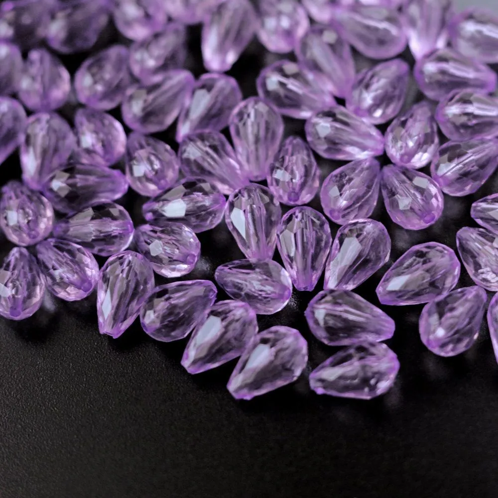 бусина капля граненая, акрил, цвет сиреневый, 12х8 мм