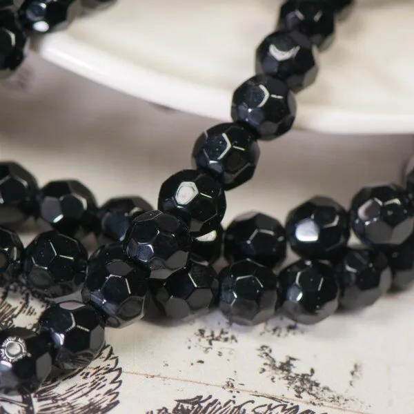 бусина, стекло 8, граненая, цвет черный, 8 мм