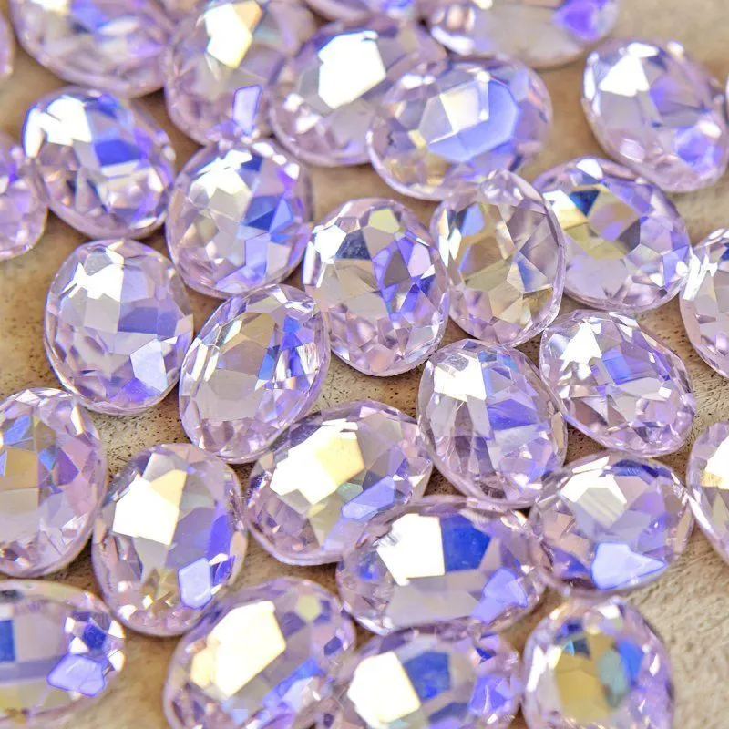 кабошон стекло кристалл, овальный, цвет lt.pink ab, 14х10 мм