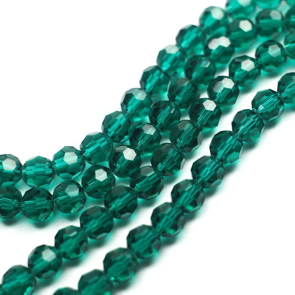 бусина, стекло 6, граненая, цвет морской волны, 6 мм