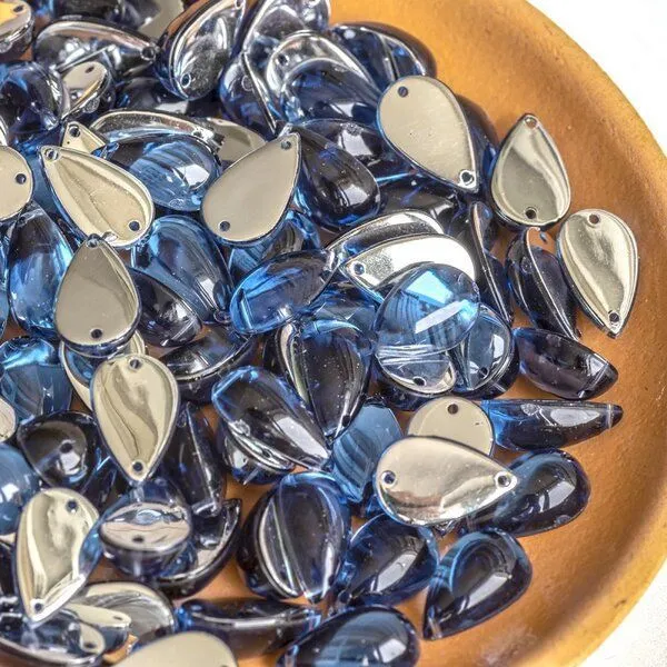 стразы пришивные "капля", акрил, цвет темно-синий, 15х9х6 мм