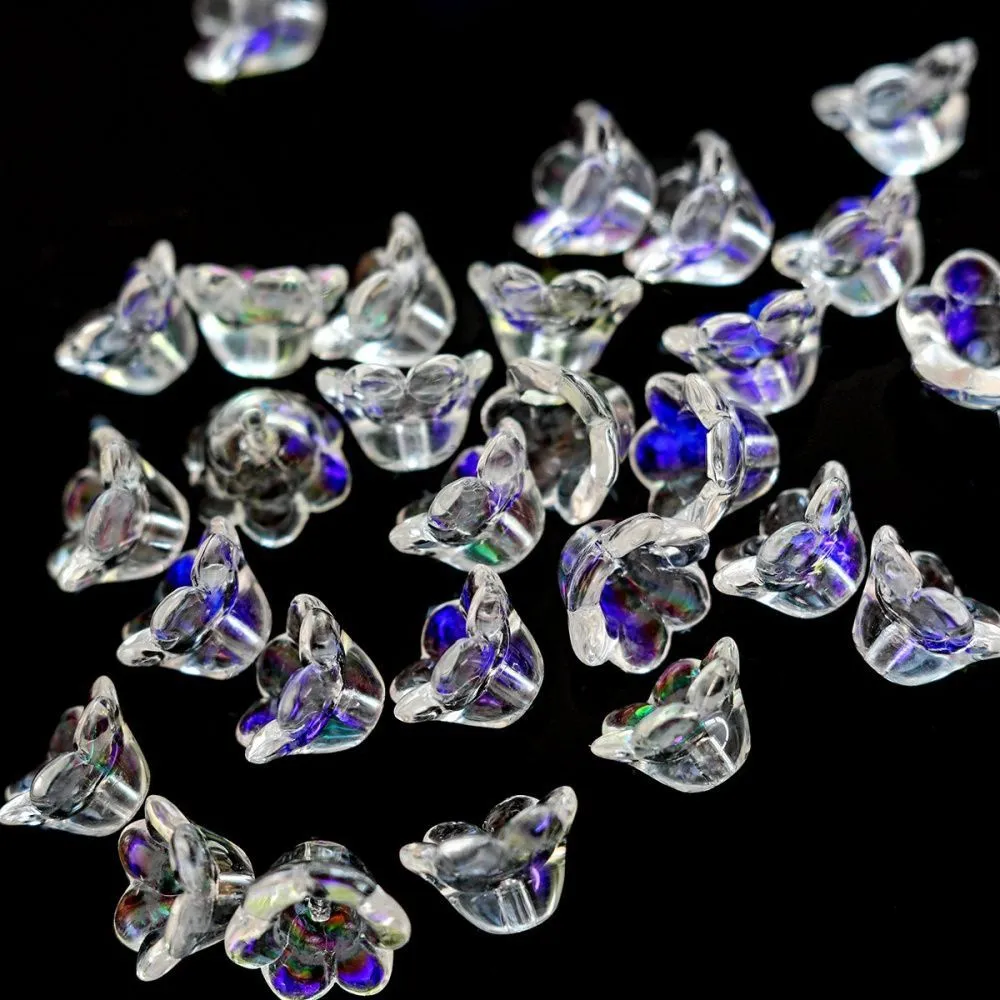 бусина "колокольчик", стекло, цвет белый ab, 12x8 мм