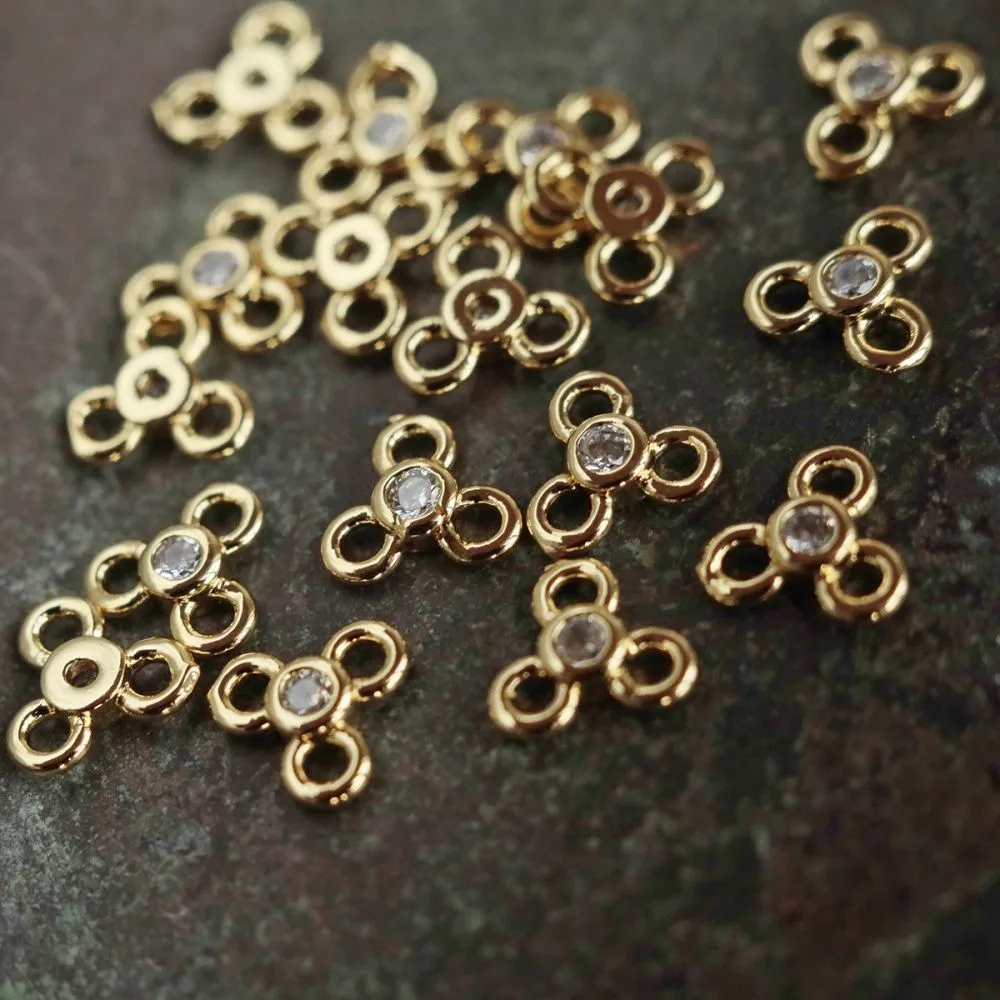 коннектор "трио", позолота/циркон, 6.5x7x2 мм