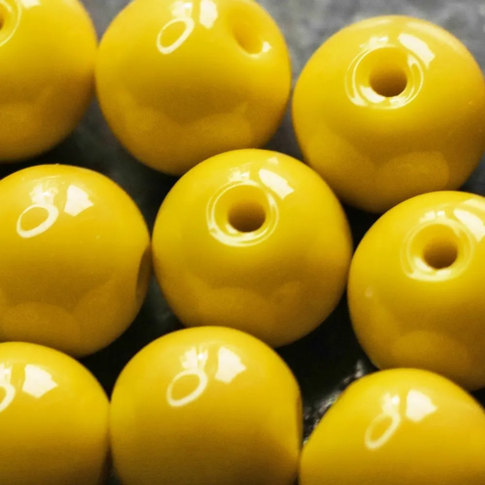 бусина, стекло 8, цвет желтый, 8 мм