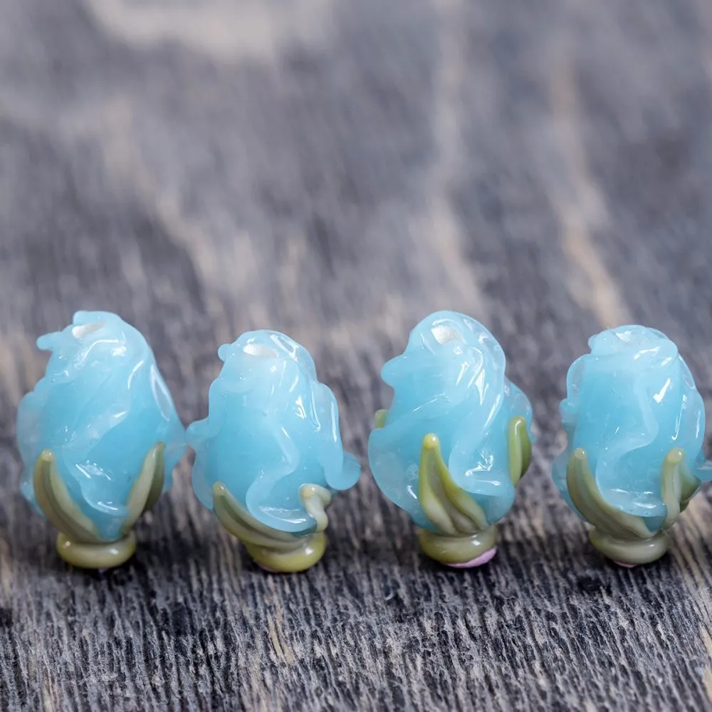 бусина, мурано "розовый бутон", голубой, 15-16х10-11 мм