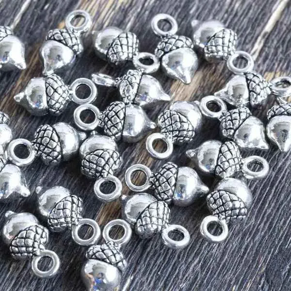 подвеска металлическая "желудь-мини", цвет античное серебро, 14x7x6 мм