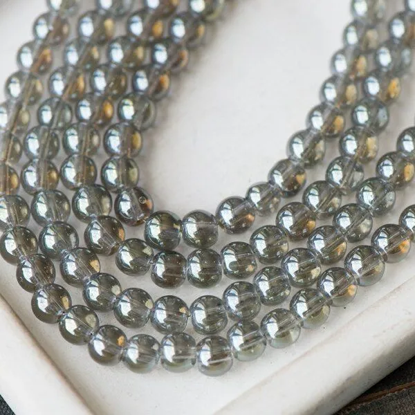 (им)бусина, стекло 6, цвет серый перламутровый, 6 мм