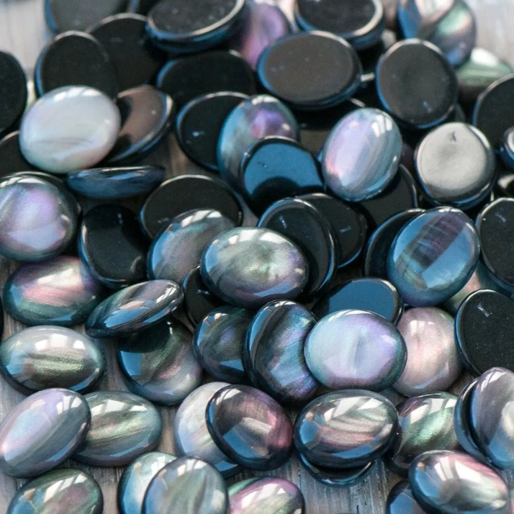 кабошон из смолы, имитация ракушки, цвет черно-зеленый, 10х8 мм