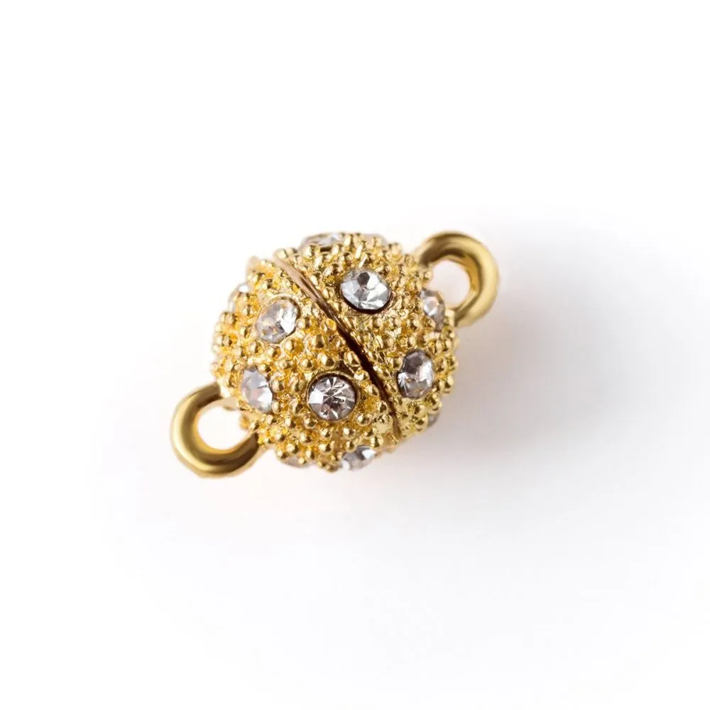 застежка магнитная "шарик-стар", стразы, позолота, 14x9 мм