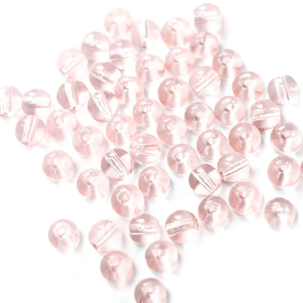 бусина, стекло 6, цвет розовый, 6 мм