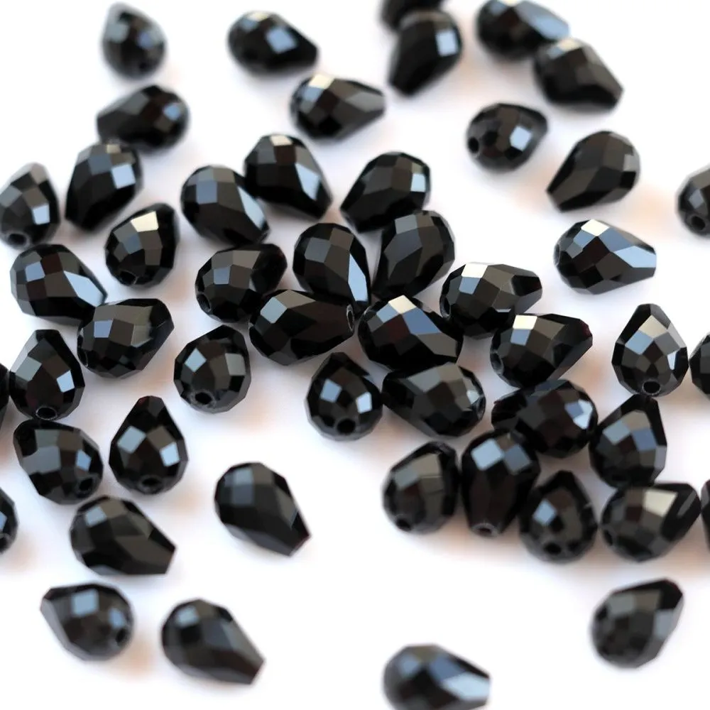 бусина "капля", граненая, стекло, цвет черный, 8х6 мм 