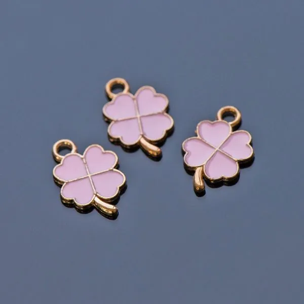 подвеска металлическая "клевер", эмаль, цвет розовый, 18x12x1 мм