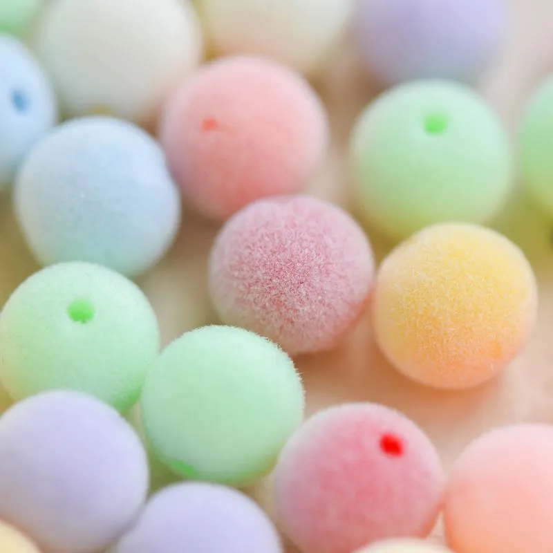 бусина, акрил "пастель-флок", цветовой микс, 10х9 мм