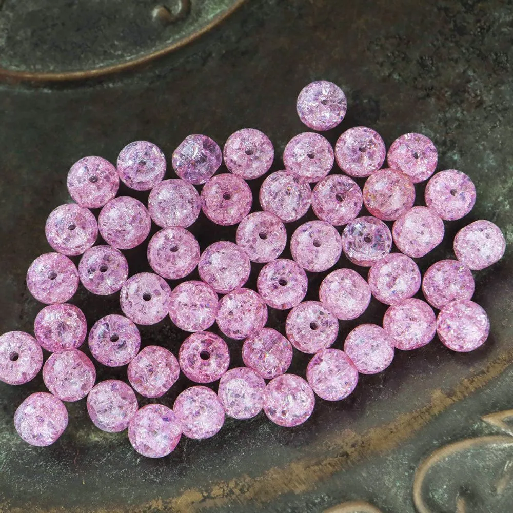 бусина, стекло "кракле", цвет светло-сливовый, 8 мм