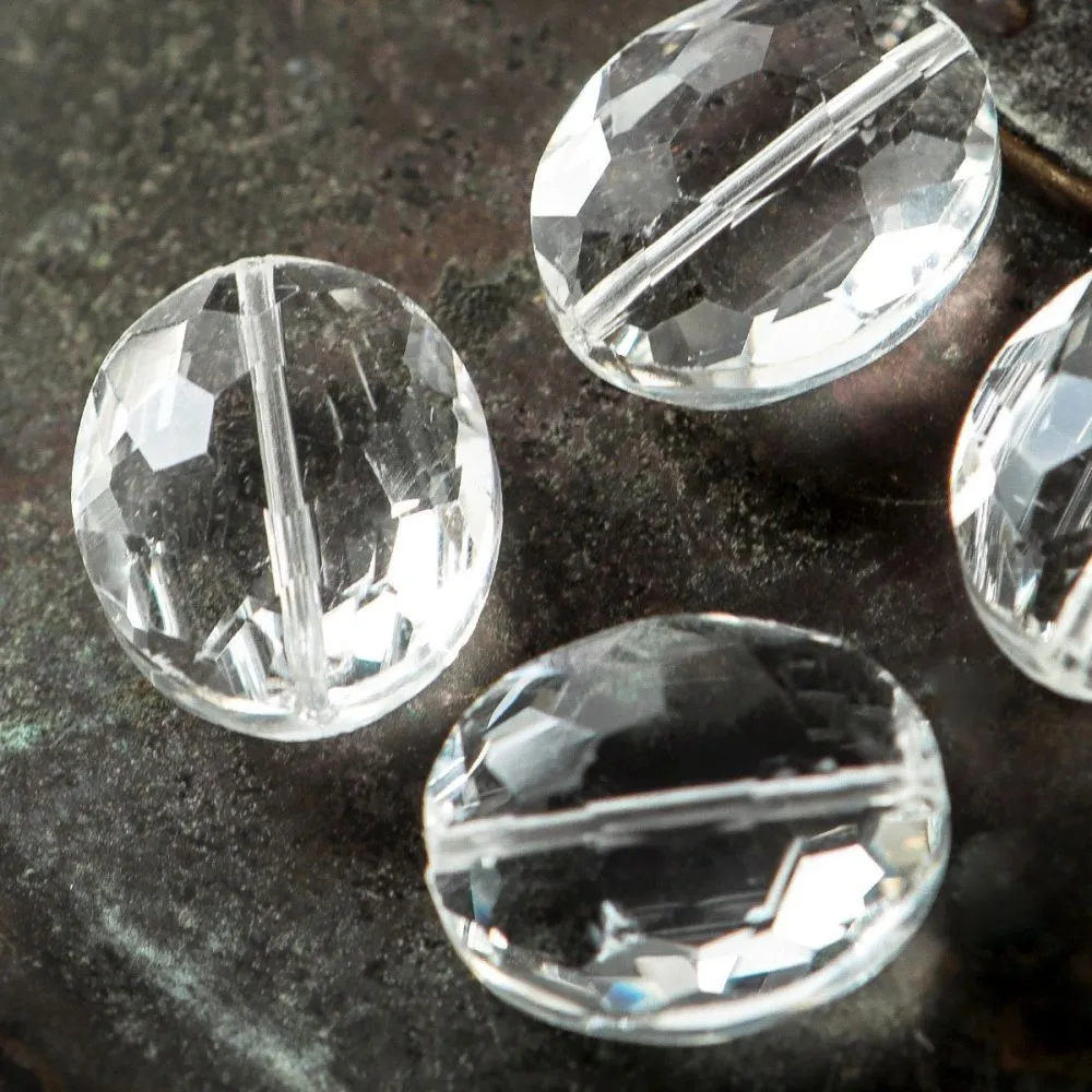 бусина, стекло овальная, граненая, цвет прозрачный, 24x20x1 мм