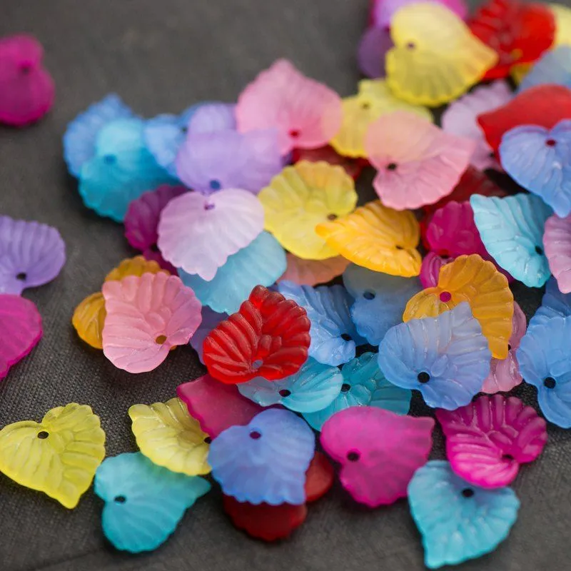 подвеска акриловая "листик", матовая, цветовой микс, 14x14x3 мм