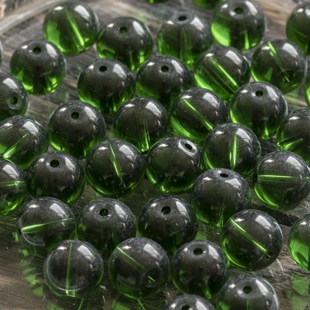 бусина, стекло 10, цвет зеленый, 10 мм