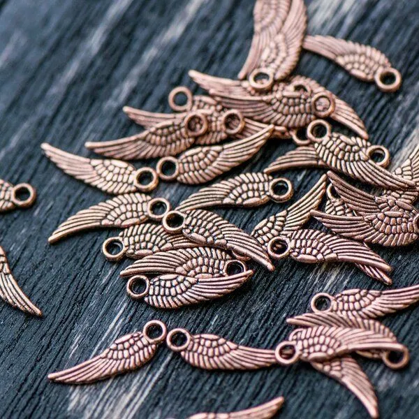 подвеска металлическая "крылышко", цвет красная медь, 16х5х1 мм