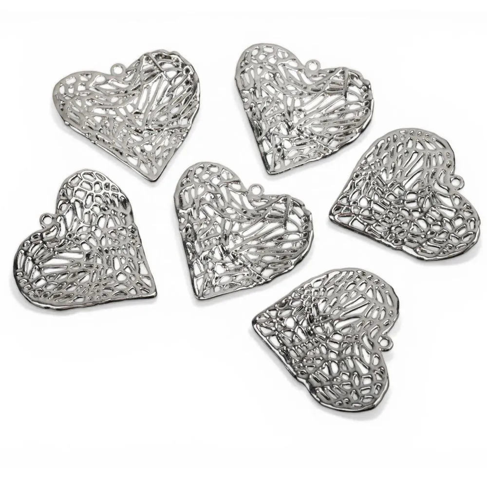 подвеска металл "сердце-сеть", цвет платина, 27x28.5x3 мм