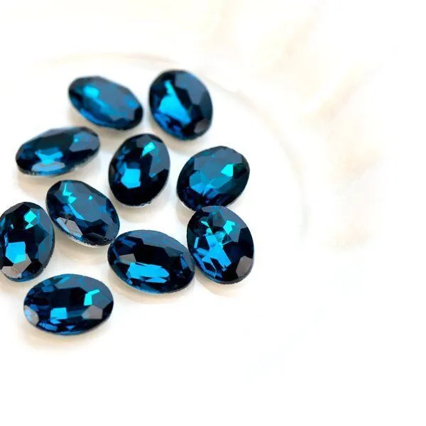кабошон стекло кристалл, овальный, цвет capri blue, 14х10 мм