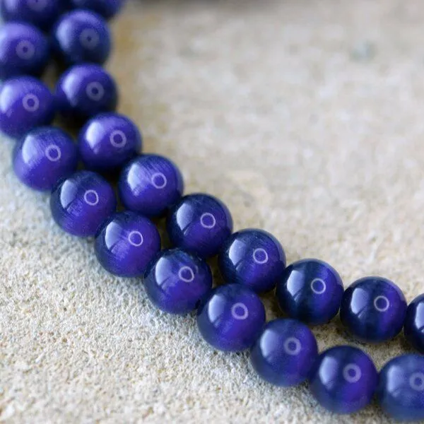 бусина "кошачий глаз", стекло, цвет синий, 8 мм