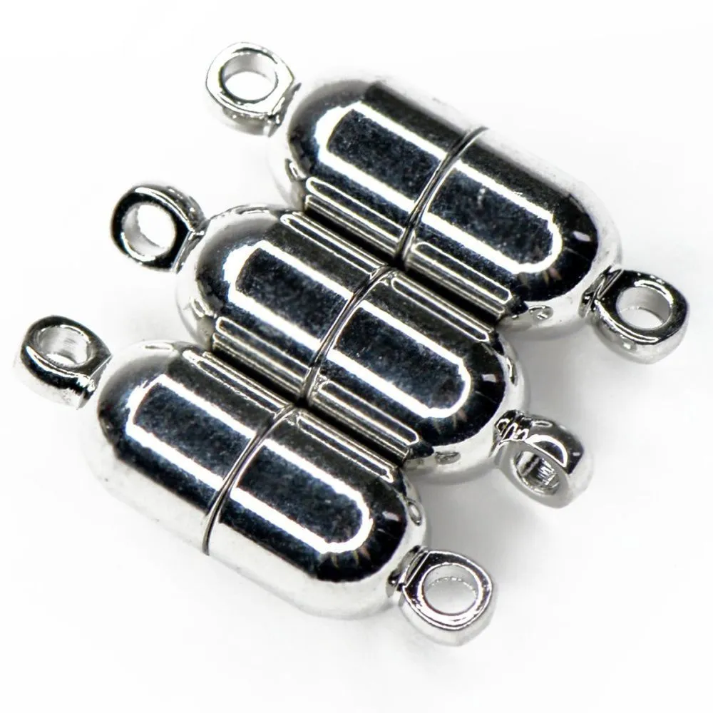 Замочки застежка магнитная "бочонок", покрытие платина, 19x6 мм