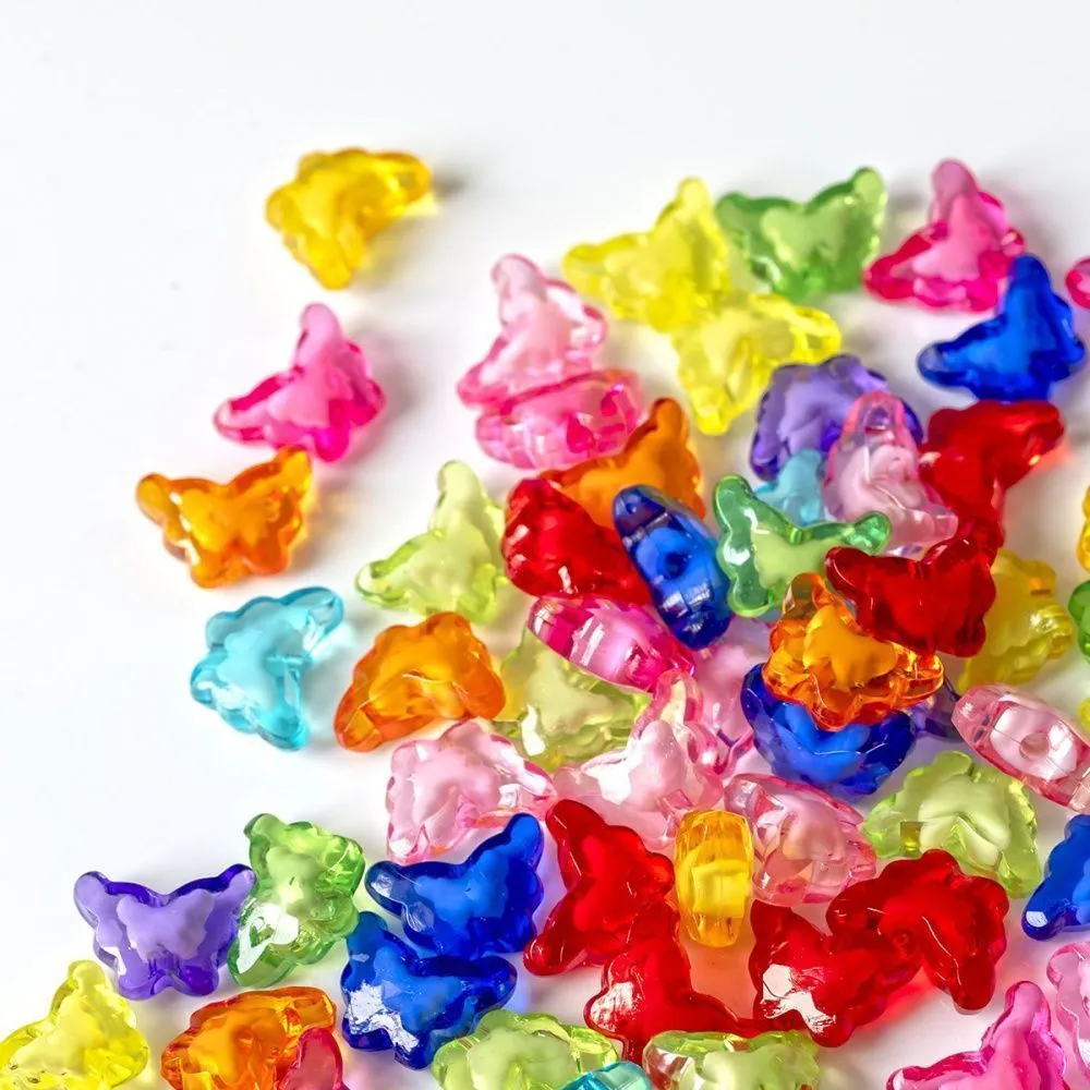 бусина, акрил "бабочка", прозрачная, цветовой микс, 15х11х6 мм