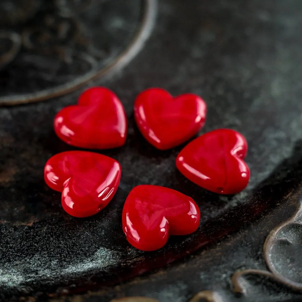 бусина, лэмпворк "сердце", стекло, цвет красный, 20x20x7 мм