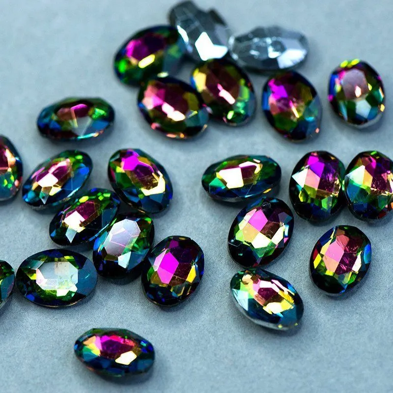 кабошон стекло кристалл, овальный, цвет rainbow, 14х10 мм