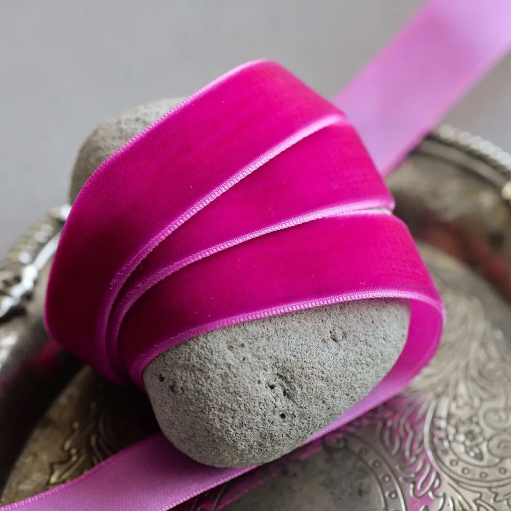 лента, бархат, цвет фуксия темная, ширина 19 мм ленты
