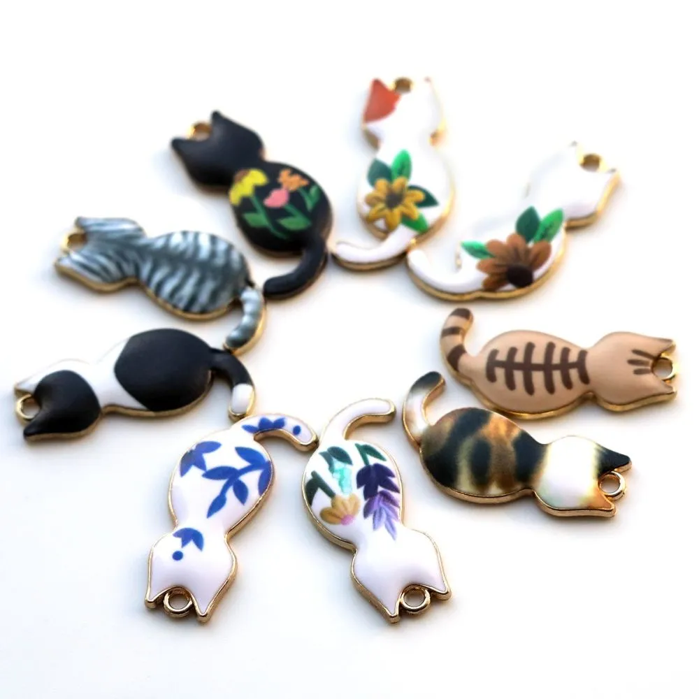 подвеска металлическая "котики", эмаль, цветовой микс, 30x15x2 мм