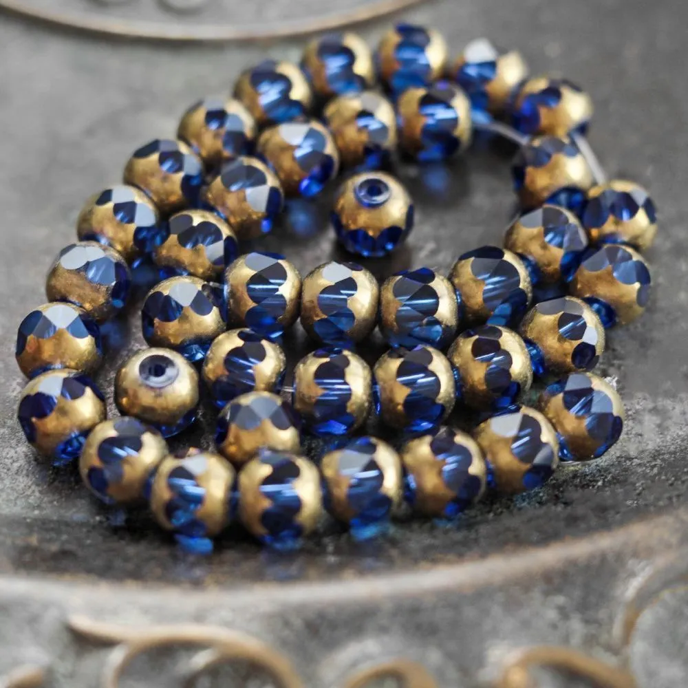 бусина, стекло, граненая, цвет синий/золото, 8 мм