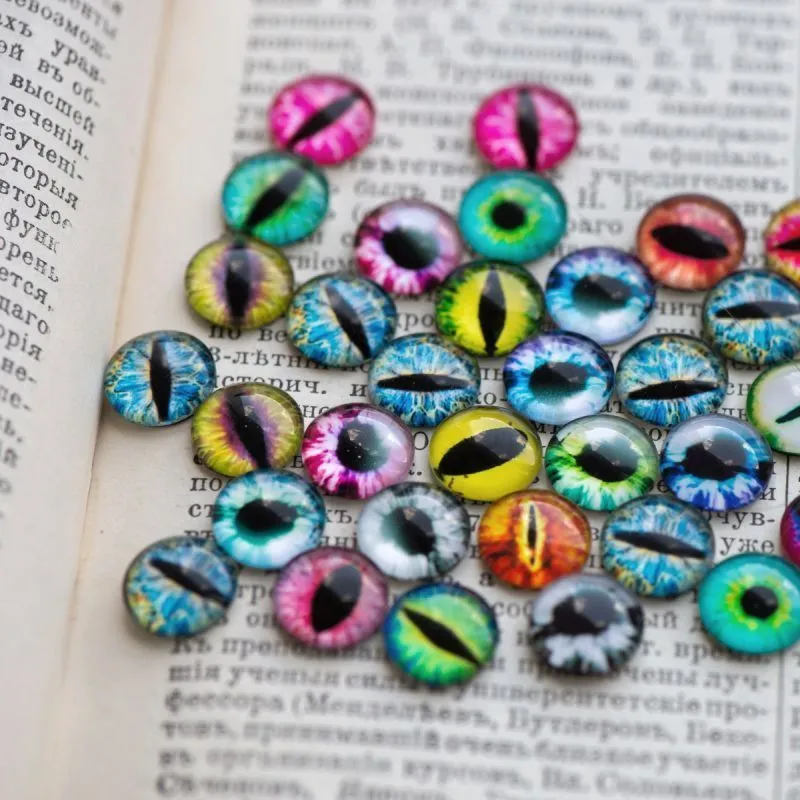 кабошон стеклянный "глазки", с принтом, 12х4 мм