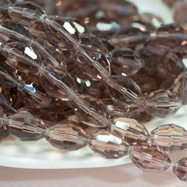 бусина, стекло "боб", овальная, граненая, цвет сиреневый, 10х13 мм