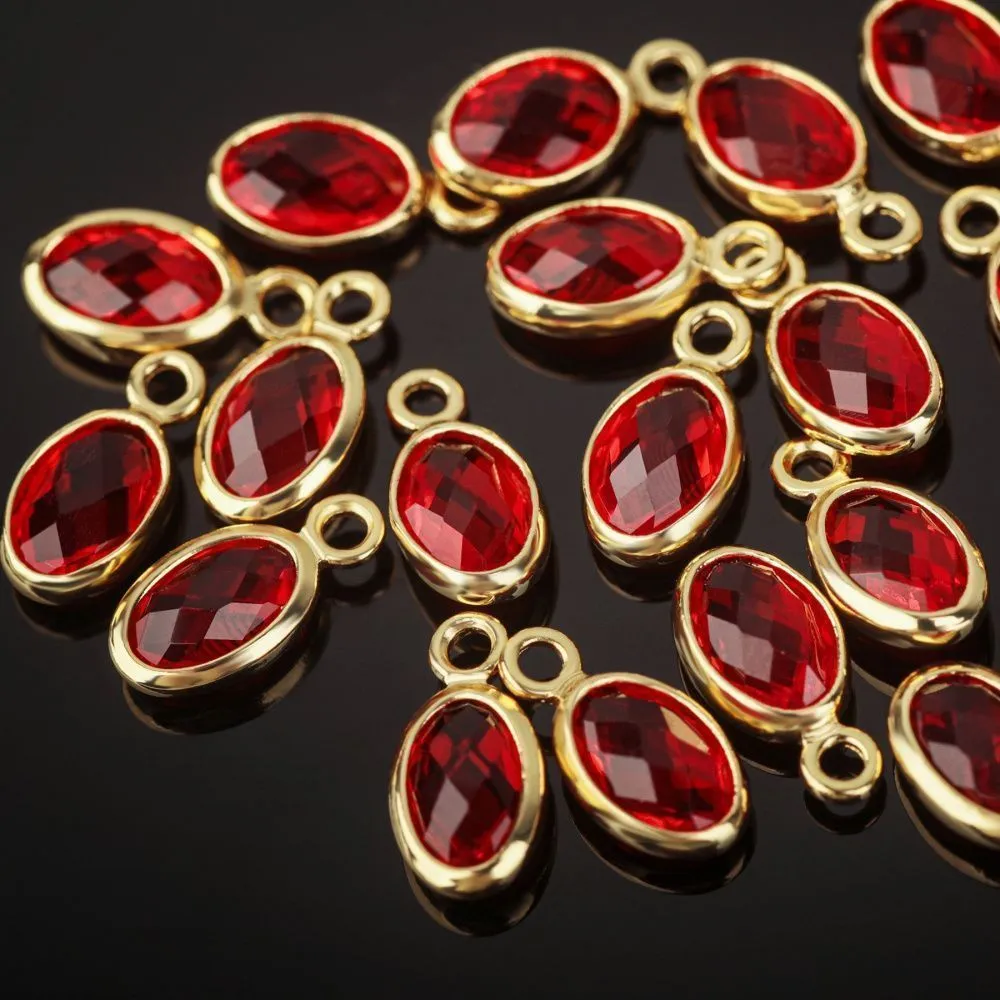 подвеска металл "эллипс", позолота/красный, 9x4.5x2 мм