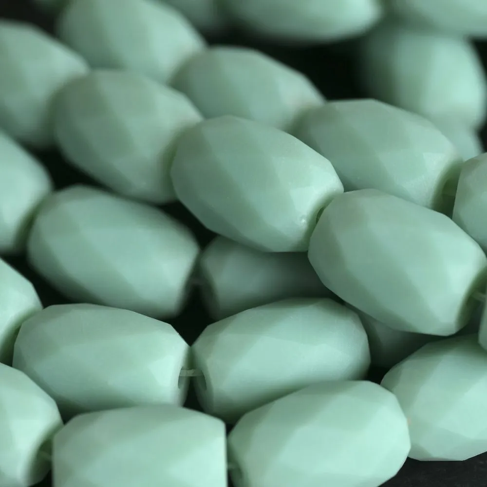 бусина, стекло "бочонок", граненая, цвет бирюзовый матовый, 12х10 мм