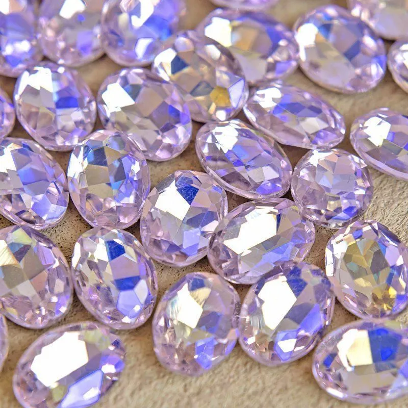 кабошон стекло кристалл, овальный, цвет lt.pink ab, 14х10 мм