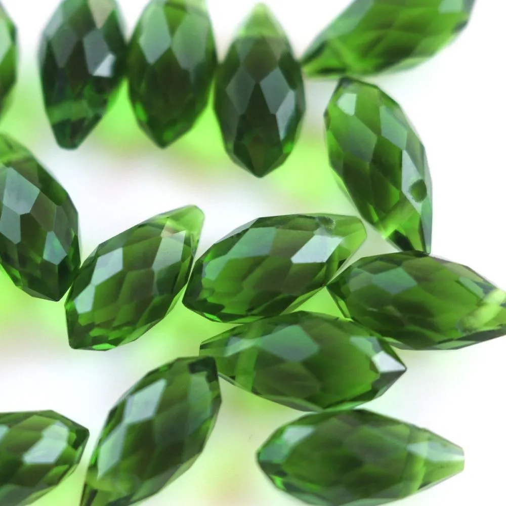 бусина "капля", граненая, стекло, цвет зеленый, 13x6 мм