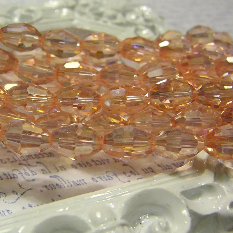 бусина, стекло "боб", овальная, граненая, цвет розовый, 10х13 мм