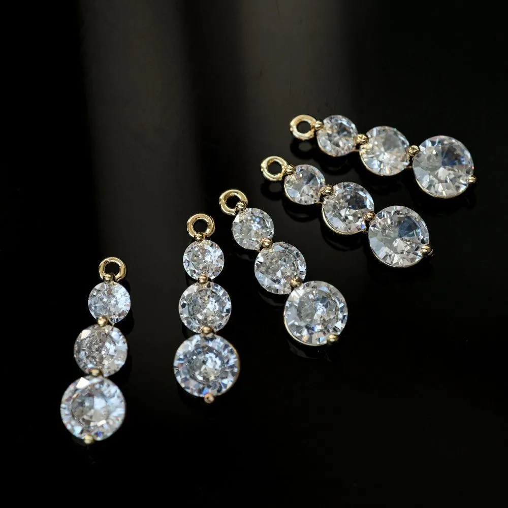 подвеска металл "лайн-трио", позолота/стразы, 19.5x6x5 мм