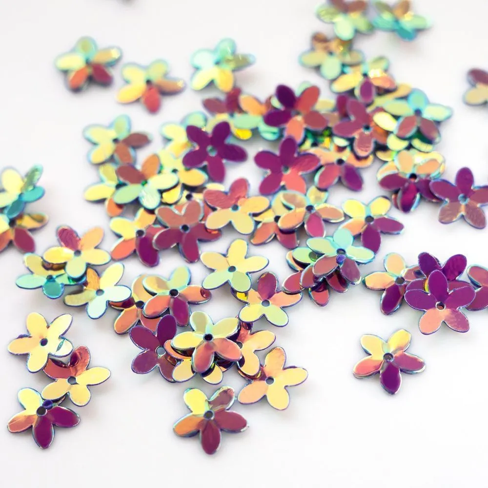 пайетки-цветочки, цвет фиолетовый/радужный, 10 мм