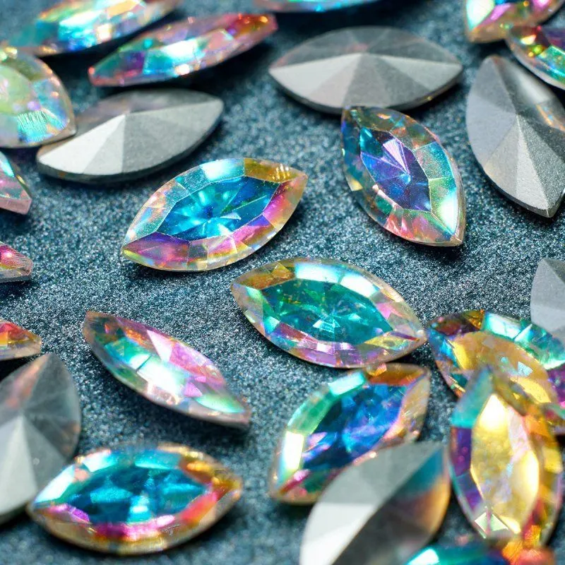 кабошон стекло кристалл, navette, цвет crystal ав, 12х6 мм